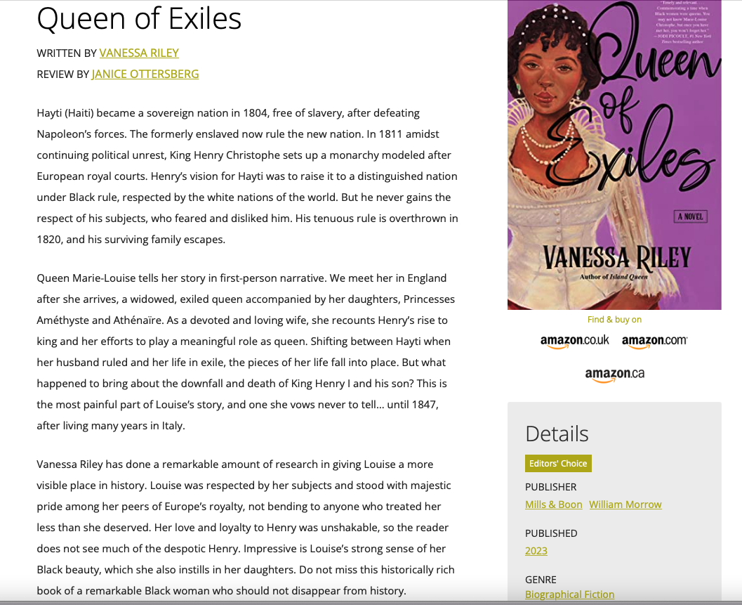 Historical Novel Society Review of Queen of Exiles - Editor's Choice - Starred Review